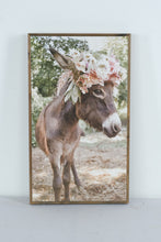 Load image into Gallery viewer, Rustic Donkey with Floral Crown Wooden Wall Art – 11.75" x 19.5" Farmhouse Animal Print Plaque