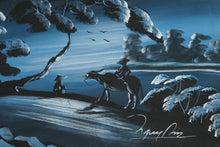 Load image into Gallery viewer, Signed Vietnamese River Landscape Painting Water Buffalo Blue Black Fabric Art 15 x 10