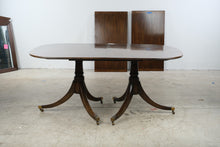 Load image into Gallery viewer, Vintage Double Pedestal Dining Table with Brass Casters and Two Leaves