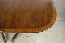 Load image into Gallery viewer, Vintage Double Pedestal Dining Table with Brass Casters and Two Leaves