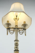 Load image into Gallery viewer, Vintage French-Style Candelabra Table Lamp with Cream Bell Shade – Gold Patina