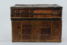 Load image into Gallery viewer, Antique Handcrafted Bamboo & Wood Dowry / Trousseau Storage Chest – Geometric Panel Trunk