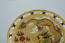 Load image into Gallery viewer, Chinese Cloisonné Dragon Decorative Plate – 5" Gold-Ground Enamel Plate with Clouds & Waves – Display Stand Included