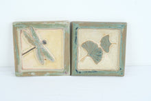 Load image into Gallery viewer, Motawi Tileworks Dragonfly and Ginkgo Leaf Ceramic Art Tile Trivet Set of 2 6 Inch