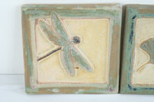 Load image into Gallery viewer, Motawi Tileworks Dragonfly and Ginkgo Leaf Ceramic Art Tile Trivet Set of 2 6 Inch