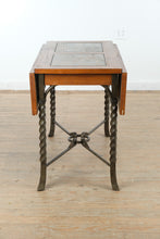 Load image into Gallery viewer, Drop Leaf Dining Table with Faux Stone Inlay and Twisted Iron Base