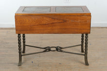 Load image into Gallery viewer, Drop Leaf Dining Table with Faux Stone Inlay and Twisted Iron Base