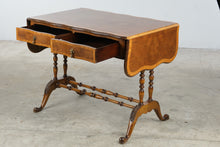 Load image into Gallery viewer, Vintage Drop Leaf Writing Desk with Two Drawers and Turned Stretcher Base