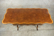 Load image into Gallery viewer, Vintage Drop Leaf Writing Desk with Two Drawers and Turned Stretcher Base