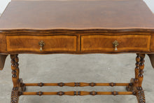 Load image into Gallery viewer, Vintage Drop Leaf Writing Desk with Two Drawers and Turned Stretcher Base