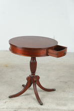 Load image into Gallery viewer, Vintage Mahogany Drum Side Table with Drawer and Four Leg Pedestal Base - ONLINE ONLY