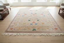 Load image into Gallery viewer, Chinese Wool Area Rug 8.9x11.9 Dusty Rose Floral Scroll Hand Tufted Carpet
