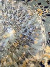Load image into Gallery viewer, Vintage Pressed Glass Serving Platter – 11” Starburst Diamond Pattern Clear Glass Plate