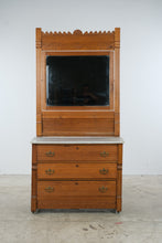 Load image into Gallery viewer, Antique Victorian Eastlake Oak Marble Top Dresser with Mirror