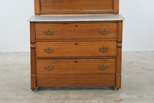 Load image into Gallery viewer, Antique Victorian Eastlake Oak Marble Top Dresser with Mirror