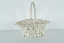 Load image into Gallery viewer, White Wicker Gathering Basket w/ Handle – Large 18" Decorative Storage or Easter Display Basket