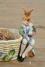 Load image into Gallery viewer, Fitz & Floyd Classics Old World Rabbits Cracker Server – Handcrafted Ceramic Easter Basket, 12” Wide