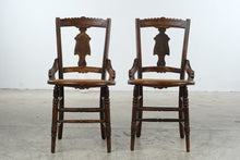 Load image into Gallery viewer, Pair of Antique Eastlake Carved Wood Cane Seat Side Chairs