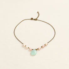 Load image into Gallery viewer, Edgy Petal Mint Green Teardrop Pendant Necklace Pink Faceted Beads