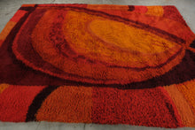 Load image into Gallery viewer, Ege Rya De Luxe Danish Vintage Wool Shag Rug 1970s Orange Red 98 x 132