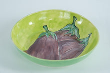 Load image into Gallery viewer, Hand-Painted Studio Pottery Bowl – Signed Artisan Ceramic with Eggplant Design