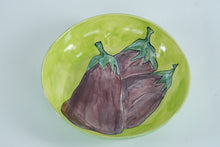 Load image into Gallery viewer, Hand-Painted Studio Pottery Bowl – Signed Artisan Ceramic with Eggplant Design