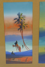Load image into Gallery viewer, Mid Century Desert Scene Triptych Wall Art Framed Camel Oasis Print 20x16