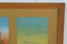 Load image into Gallery viewer, Mid Century Desert Scene Triptych Wall Art Framed Camel Oasis Print 20x16