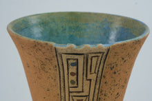 Load image into Gallery viewer, Irini Venianaki Signed Greek Studio Pottery Vase Blue Green Geometric 11 Inch