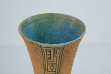 Load image into Gallery viewer, Irini Venianaki Signed Greek Studio Pottery Vase Blue Green Geometric 11 Inch