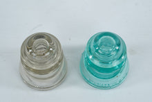 Load image into Gallery viewer, Vintage Whitall Tatum Glass Insulators No 1 Clear and Aqua Pair USA
