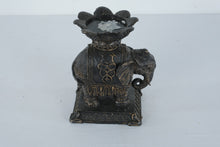 Load image into Gallery viewer, Bombay Vintage Elephant Lotus Candle Holder Black Gold Resin Figurine 8 Inch
