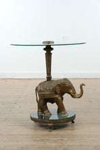 Load image into Gallery viewer, Vintage Brass Elephant Pedestal Side Table with Glass Top and Green Marble Base