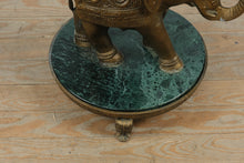 Load image into Gallery viewer, Vintage Brass Elephant Pedestal Side Table with Glass Top and Green Marble Base