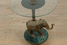 Load image into Gallery viewer, Vintage Brass Elephant Pedestal Side Table with Glass Top and Green Marble Base