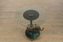 Load image into Gallery viewer, Vintage Brass Elephant Pedestal Side Table with Glass Top and Green Marble Base