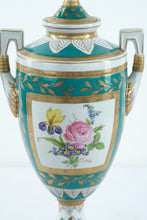 Load image into Gallery viewer, Elios Italy Hand-Painted Porcelain Lidded Urn – 18" Tall, Floral & Gold Gilt, Signed
