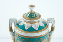 Load image into Gallery viewer, Elios Italy Hand-Painted Porcelain Lidded Urn – 18" Tall, Floral & Gold Gilt, Signed