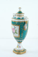 Load image into Gallery viewer, Elios Italy Hand-Painted Porcelain Lidded Urn – 18" Tall, Floral & Gold Gilt, Signed