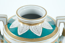 Load image into Gallery viewer, Elios Italy Hand-Painted Porcelain Lidded Urn – 18" Tall, Floral & Gold Gilt, Signed