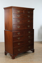 Load image into Gallery viewer, 19th Century English Mahogany Tall Chest on Chest with Brass Hardware