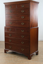 Load image into Gallery viewer, 19th Century English Mahogany Tall Chest on Chest with Brass Hardware