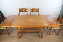 Load image into Gallery viewer, Vintage Maple Farmhouse Dining Table with 6 Rush Seat Chairs and Two Leaves