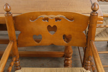 Load image into Gallery viewer, Vintage Maple Farmhouse Dining Table with 6 Rush Seat Chairs and Two Leaves