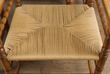 Load image into Gallery viewer, Vintage Maple Farmhouse Dining Table with 6 Rush Seat Chairs and Two Leaves