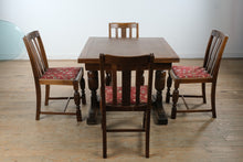 Load image into Gallery viewer, English Oak Pub Dining Table Set with Draw Leaf Extension and 4 Chairs