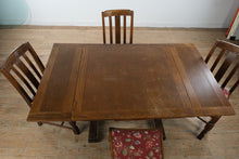 Load image into Gallery viewer, English Oak Pub Dining Table Set with Draw Leaf Extension and 4 Chairs