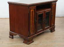 Load image into Gallery viewer, Traditional Mahogany Inlaid Entertainment Cabinet with Rope Carved Edge & Glass Doors