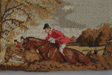 Load image into Gallery viewer, Vintage Needlepoint Fox Hunting Scene Lumbar Pillow Horse Riders 15 x 11