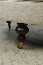 Load image into Gallery viewer, Ethan Allen Round Tufted Ottoman – Cream Upholstery & Brass Casters
